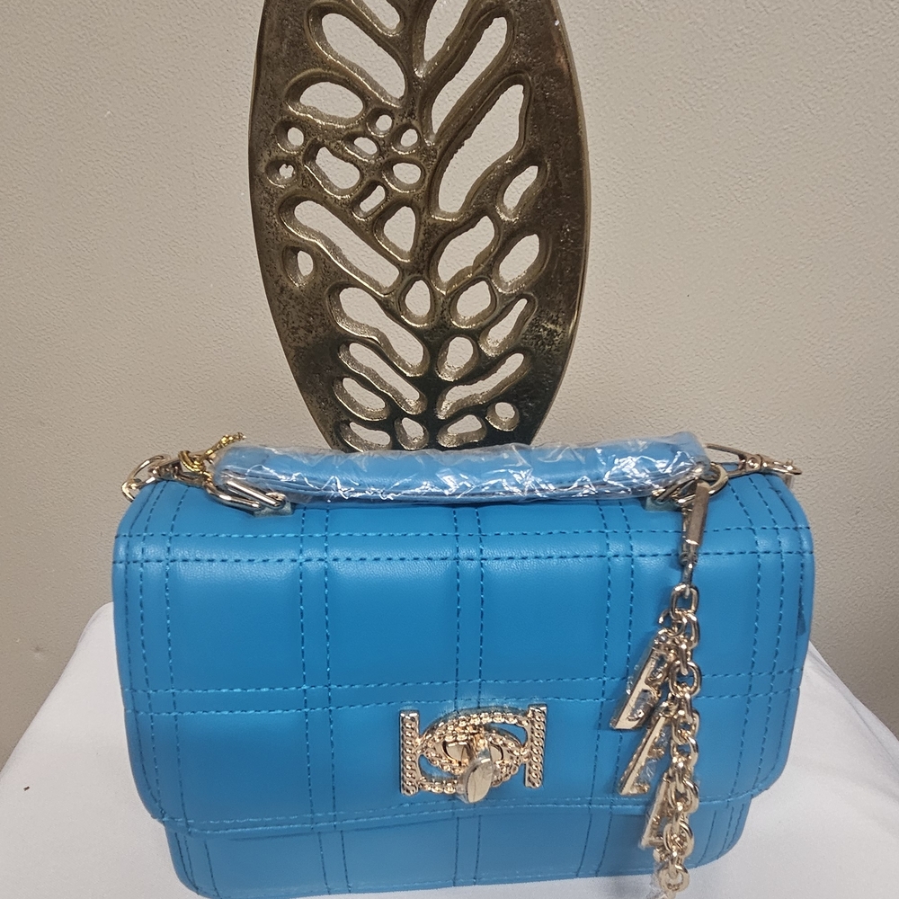 Blue Quilted Chain Shoulder Bag